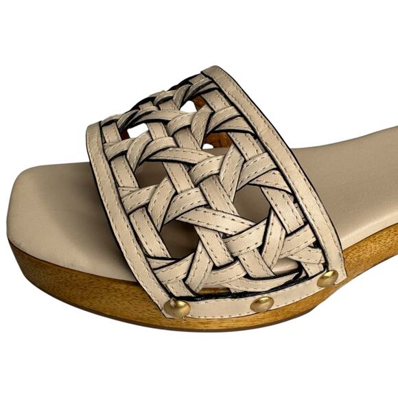 Tory Burch Basketweave Studded Clogs Calf Leather in Cream Size 7 - Picture 4 of 10